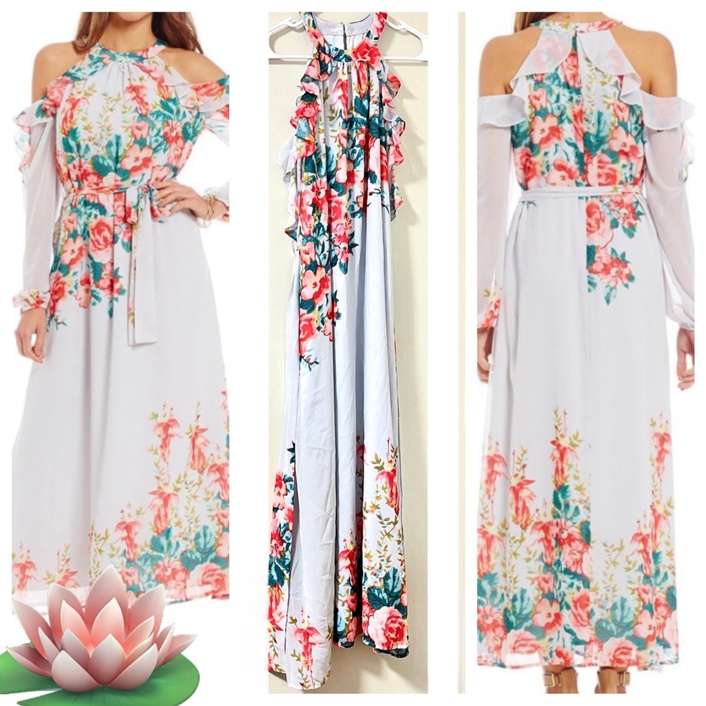 PL Gianni bini cold shoulder Floral maxi dress Size XS (Sleeves Altered) - Picture 1 of 14